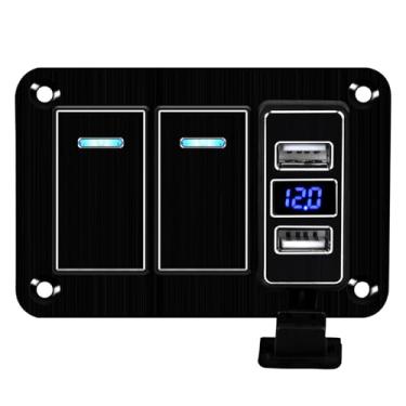 Imagem de Painel de interruptor basculante de 2 grupos com carregador USB duplo de 4,8 Amp Voltímetro à prova d'água 12-24 V interruptor basculante pré-fio para carro automotivo, barco marítimo, Rv