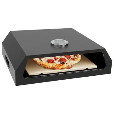 Imagem de Forno de pizza para churrasqueira, máquina de pizza portátil com pedra de pizza de 30 cm e termômetro compatível com churrasqueira a carvão, churrasqueira a gás, churrasqueira a propano para cozinhar