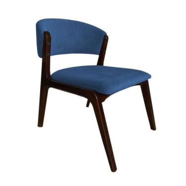 Imagem de Cadeira Kethellen Premium Madeira Maciça Castanho Veludo Azul - IDEAL 