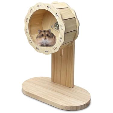 Imagem de kathson Roda de exercício de hamster de madeira, rodas de corrida silenciosas de 12 cm com suporte para hamsters, gerbos, ratos e outros animais de estimação pequenos