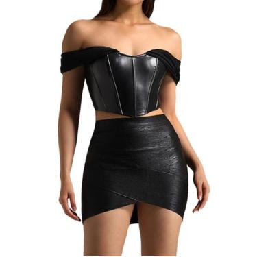 Imagem de Blusa de espartilho Tsukko para mulheres preta de malha sem ombros