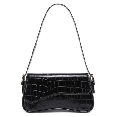 Imagem de SYXLCYGJ Bolsa de ombro feminina moderna de couro vegano, Hobo, bolsa tiracolo, Padrão de pedra preta, Medium
