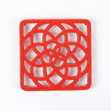 Imagem de HAWOK Base Para Panelas Quadrada De Ferro Fundido Esmaltado Com Pinos Borracha, Metal Pratos Quentes, Vermelha