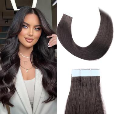 Imagem de Blissource Extensões De Cabelo Com Fita Adesiva, Humano, 18" 20 Peças, Natural, Preto, Remy, Real, Para Mulheres, Invisíveis E Lisos
