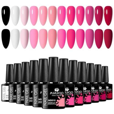 Imagem de MSRUIOO Conjunto De Esmaltes Em Gel Com 12 Peças, Kit Natal, Cores Rosa, Branco E Preto, Arte, Design, Faça Você Mesmo, Manicure, Presentes Para Mulheres