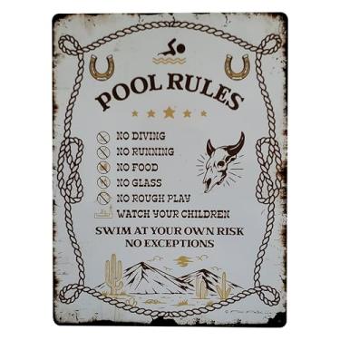 Imagem de Placa vintage Western Pool Rules - Autêntico estilo Old West Sinalização de segurança para piscinas comerciais e residenciais, atende a todos os requisitos do código nacional 30,5 cm x 40,6 cm