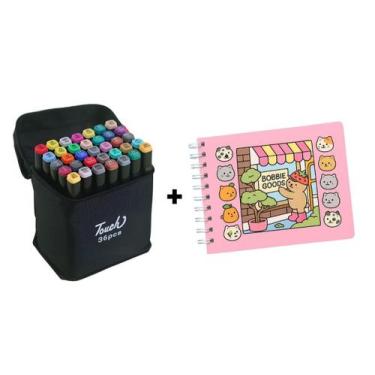 Imagem de Kit 36 Canetinhas Ponta dupla e caderno de colorir Bobbie Goods - Mibo