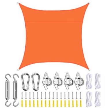 Imagem de TBATM Parasol, Sombra Velas Retangulo Laranja, Vela Sombra Fixação Kit Cor Sólida, Toldo Impermeável Abrigo Jardim ao ar Livre Uv Bloco Sol Sombra Vela para Varanda Pátio Partido Pérgola,5X5m