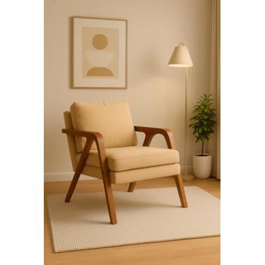 Imagem de Poltrona Estofada Mona Veludo Decorativa Luxo Pés De Madeira Maciça (BEGE)