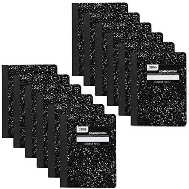 Imagem de Mead Cadernos de composição, pacote com 12, papel pautado universitário, 24 cm x 19 cm, 100 folhas por livro, mármore preto (72938)