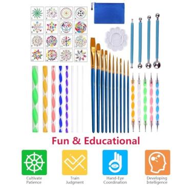 Imagem de Ferramentas de pontapé de Mandala Definidas Com Pincel de Paleta Kit Multifuncional de Gravação para Rochas de Lona Rochas e Artesanato de Arte Manual de Decoração de (44pcs tipo 1)