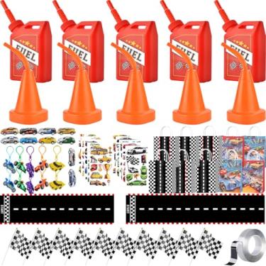 Imagem de Haundry 73 Peças De Decoração Para Festa Corrida, Infantil, 10 Copos Carro Corrida Com Canudos, Bandeira Quadriculada, Sacola Presente E Chaveiro Adesivo, Piso Pista Aniversário