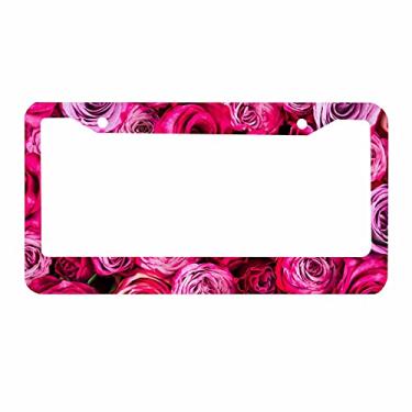 Imagem de Nicokee Moldura decorativa para placa de automóvel de alumínio com rosas para etiqueta de carro, para homens e mulheres