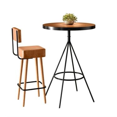 Imagem de Mesa Bistrô Alta Detroit e 01 Banqueta Montreuil Assento Quadrado Com Encosto -Amarula - EdeCasaMóveis