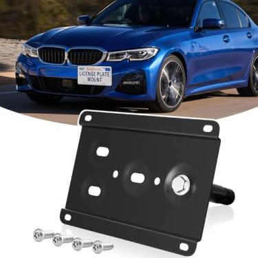 Imagem de Suporte de placa de licença frontal Suporte de placa de licença sem broca Suporte de gancho de reboque Moldura de placa de licença antirroubo compatível com BMW G20 3 Series 330i 340i M340i 2019