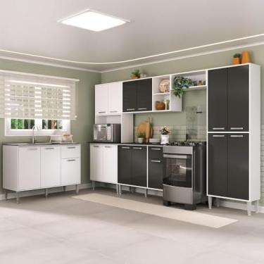 Imagem de Armário de Cozinha Modulada Completa 6 Pçs com Balcão para Pia Siena Multimóveis Mp2285 Branco/preto