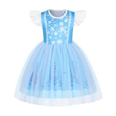 Imagem de HenzWorld Princess Dress for Toddler Kids Halloween Costume Short Flutter Sleeve Tulle Tutu Dress Costume Dress up for Girls Halloween Cosplay Theme Party Outfit Blue Size 3T 4T 3-4 Years