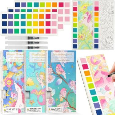 Imagem de ROOCHKD Watercolor Painting Coloring Books Pocket Watercolor Paint Bookmarks, Mess Free Paint with Water Set, Travel Class Activities Art Party Favors Exchange Birthday Gifts for Kids