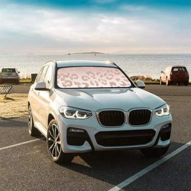 Imagem de Guarda-sol de pára-brisa de carro com estampa de leopardo guarda-chuva dobrável para janela frontal de carro sombra de para-brisa para carros caminhões SUVs 144,8 cm x 76,2 cm