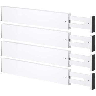 Imagem de Divisórias de gaveta de bambu, organizador de gaveta de cozinha ajustável de 43 a 56 cm, pacote com 4 separadores expansíveis para quarto, banheiro, cômoda e escritório, branco