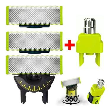 Imagem de 03 Laminas Refil 360 + Aparador Nasal P/ Philips Oneblade - One Blade