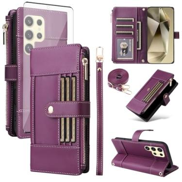 Imagem de Asuwish Capa de celular para Samsung Galaxy S24 Ultra 5G com protetor de tela de vidro temperado com bloqueio de RFID, alça transversal, compartimento para cartão S24Ultra 24S S 24 24Ultra, feminino