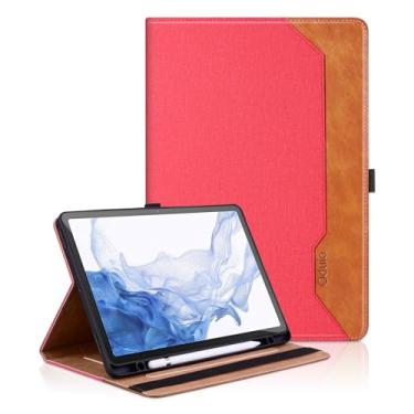 Imagem de Capa para Samsung Galaxy Tab S9/S9 FE 2023/S8 2022/S7 2020 11 polegadas - Capa de couro PU Business Folio com suporte para caneta S, suporte para visualização em vários ângulos e despertar/hibernar automático, rosa vermelha