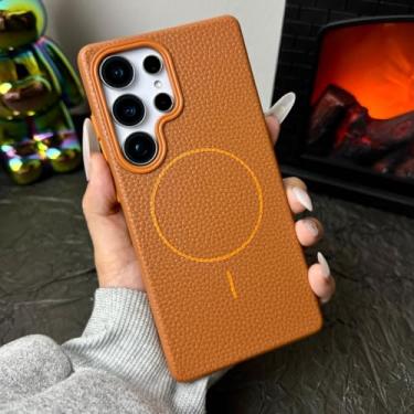 Imagem de Capa para Galaxy S24 com estampa de lichia em TPU macio, capa magnética simples para negócios com carregamento sem fio (para Galaxy S24/4)