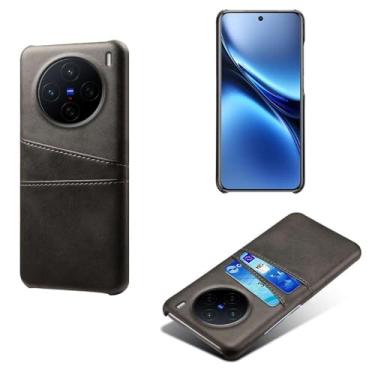 Imagem de Capas Compatível com VIVO X200 5G,Caso de couro PU-Tampa de telefone a prova de choque com 2 slots de cartão,Proteção anti-impressão digital e anti-gota-Black