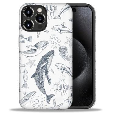 Imagem de Bvkilrvc Capa para celular compatível com iPhone 16 Pro Max, estampa de tubarão branco oceano água-viva, capa de silicone engraçada, resistente a impactos, antiarranhões, à prova de choque