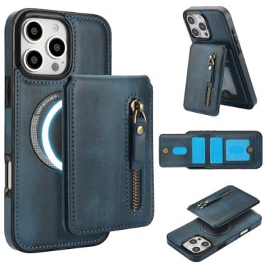 Imagem de DMaos Capa para iPhone 16 Pro Max com capa separável para cartão, compatível com Magsafe, suporte de cartão de identificação de couro PU, clássico para iPhone16 Pro Max 2024 de 6,9 polegadas - azul