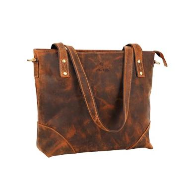 Imagem de ROCHERE Bolsa pequena de couro – Bolsa feminina estilosa e durável, bolsa de ombro de couro genuíno premium para trabalho, viagens, compras e uso diário (marrom)