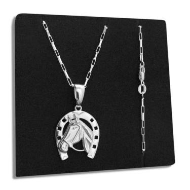 Imagem de Corrente e Pingente Ferradura Cavalo de Prata 925 Legítima Maciça Ital