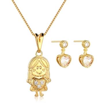 Imagem de FLORA CONJUNTO COLAR FOLHEADO A OURO 18K MENINA ZIRCÔNIA E BRINCO FOLHEADO A OURO 18K CORAÇÃO ZIRCÔNIA CRAVEJADA