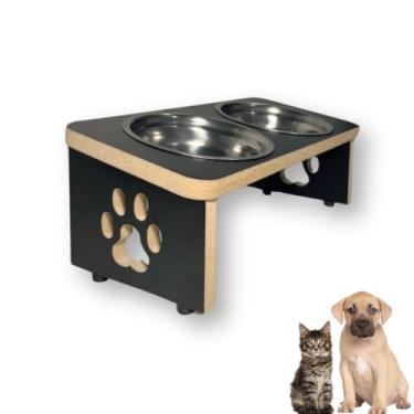 Imagem de Comedouro Inclinado Elevado Cachorro Gato Duplo Tigela Inox (Preto)