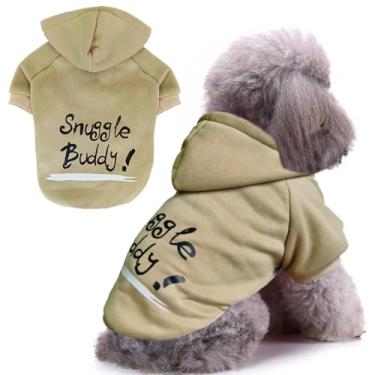 Imagem de Jecikelon Moletom com capuz para cães com estampa de inverno, roupas quentes para cães pequenos, chihuahua, roupas para filhotes de cachorro (cáqui, grande)