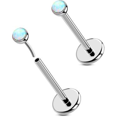 Imagem de OUFER 2 peças 16G/20G brincos de nariz lábios, G23 titânio sólido sem rosca push in nariz narina lábio labret medusa Monroe Helix cartilagem tragus concha lóbulo piercing joias para mulheres e homens