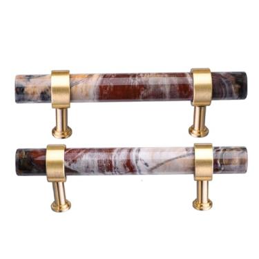 Imagem de SUNYIK Pacote com 2 puxadores cilíndricos de cristal para armário com parafusos, puxador de gaveta de pedra polida, puxadores de decoração de móveis para cômoda, armário, cozinha, madeira petrificada