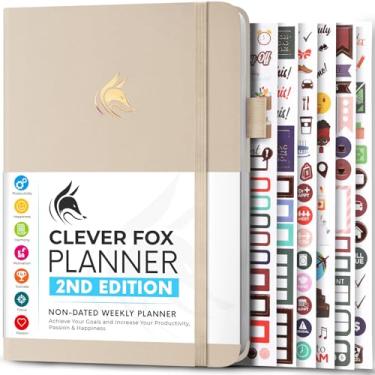 Imagem de Clever Fox Planner 2ª edição – Planejador de objetivos semanal e mensal colorido, organizador de gerenciamento de tempo e produtividade, sem data, A5 (concha)