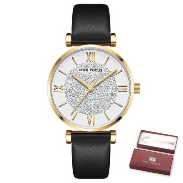 Imagem de Relógio Feminino Mini Focus Mf0334l à Prova D`água Preto Branco