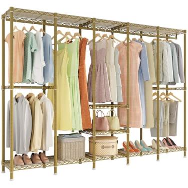 Imagem de Higeego Suporte grande H5 de arame, suporte para roupas resistentes, armário grande para guarda-roupa, suporte independente para pendurar roupas, suporte de roupas com prateleira ajustável, 237 cm C C