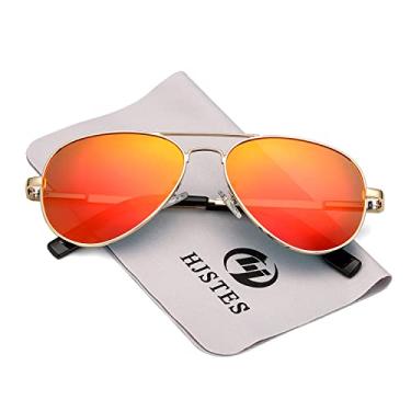 Imagem de Óculos de sol aviador polarizado infantil – Óculos de sol polarizados HOHENS para rosto pequeno, feminino, masculino, lentes de proteção UV400, 52 mm, B8 (ouro/espelho vermelho), MM