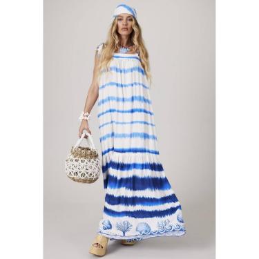 Imagem de Vestido Longo Branco E Azul Coleção Pira Omomba''e Yacamim Q7-Feminino