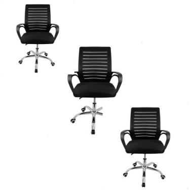 Imagem de kit 3 Cadeiras Escritório Tela Mesh Zebrada base cromada - Senhor da N