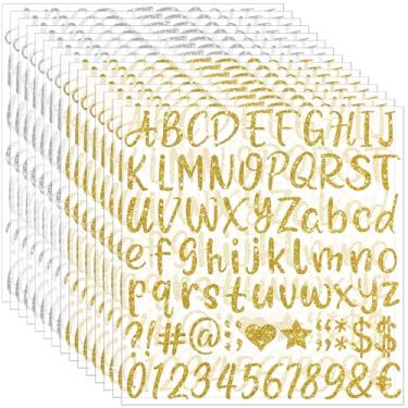 Imagem de 1215 peças de adesivos de letras douradas com glitter do alfabeto adesivos de vinil à prova d'água de 2,5 cm letras pequenas ABC para tampa de formatura garrafas de água copo caixa de correio