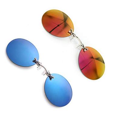 Imagem de Pacote com 2 óculos de sol retrô redondos com clipe no nariz Matrix Morpheus Movie sem aro (pacote com 2, vermelho azul)