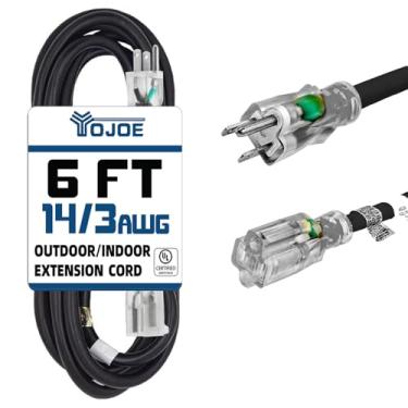 Imagem de YOJOE SJTW Cabo de extensão preto 14/3 1,8 m calibre 14 calibre 14 cabo de extensão iluminado à prova d'água para ferramentas de decoração de pátio