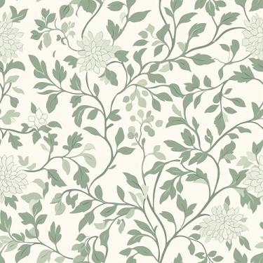 Imagem de HELLKIT Papel de parede floral descasque e cole papel de parede bege e verde 43,9 cm x 998,2 cm