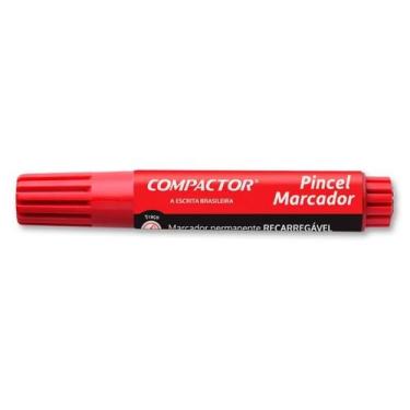 Imagem de Caneta Pincel Marcador Permanente Vermelho Compactor Recarregavel