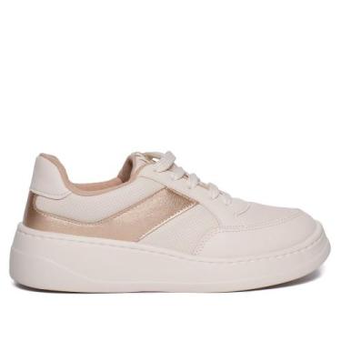 Imagem de Tênis Feminino Modare Napa Flatform Branco Off/Dourado, Branco, Dourad